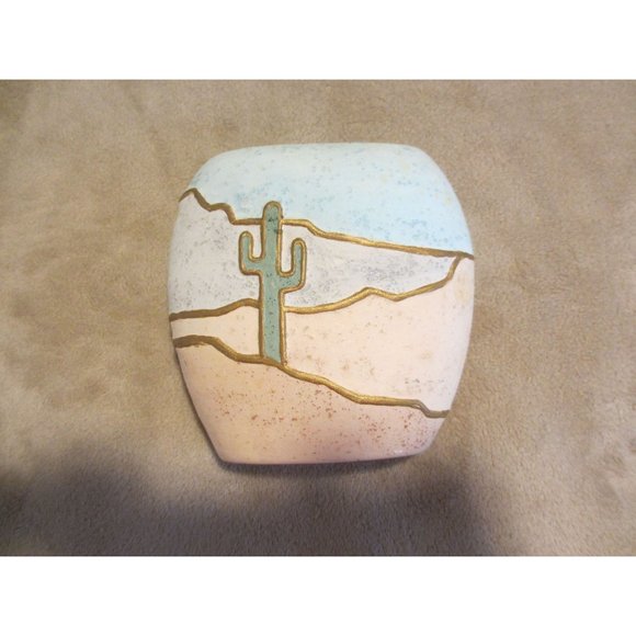 Handcrafted Southwestern Pottery Vase With Cactus Design In Pastel & Earthy Tone - Picture 1 of 3
